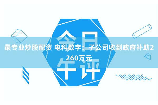 最专业炒股配资 电科数字：子公司收到政府补助2260万元