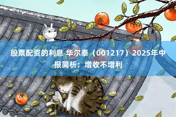 股票配资的利息 华尔泰（001217）2025年中报简析：增收不增利