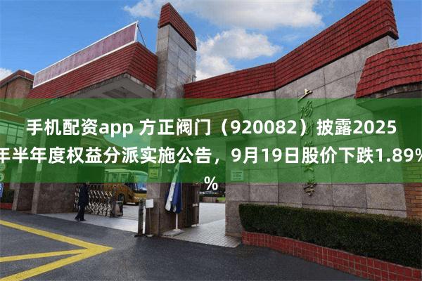 手机配资app 方正阀门（920082）披露2025年半年度权益分派实施公告，9月19日股价下跌1.89%