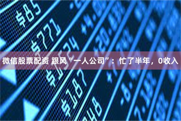 微信股票配资 跟风“一人公司”：忙了半年，0收入